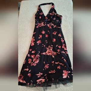 Be darling halter dress size 5/6 black with pink floral